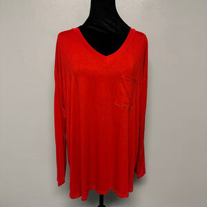 Blumin Apparel Red Long Sleeve V-Neck Tee women’s Medium casual pockets soft
